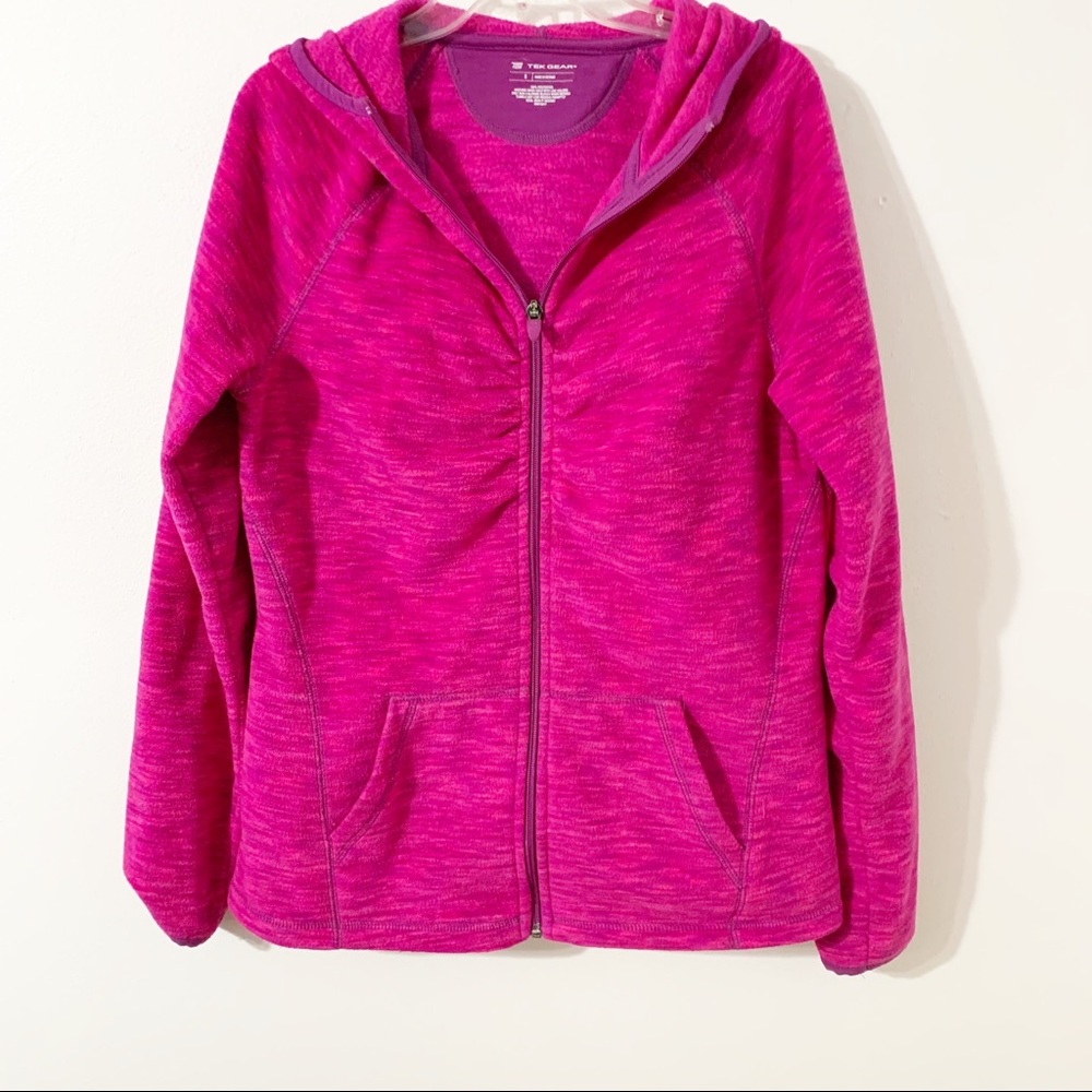 Tek Gear Heathered Fleece Hooded Jacket Pockets Full Front Zip Binding Pink 🩷